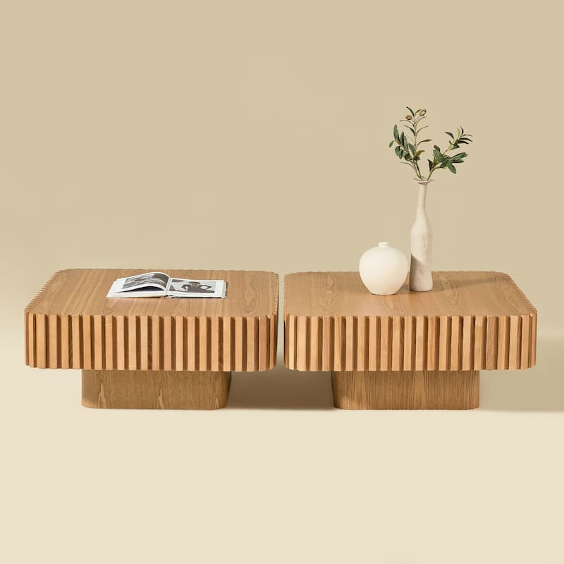 Mid-Century Modern 31.5 Inchs Handcrafted Square Coffee Table (Set Of 2)