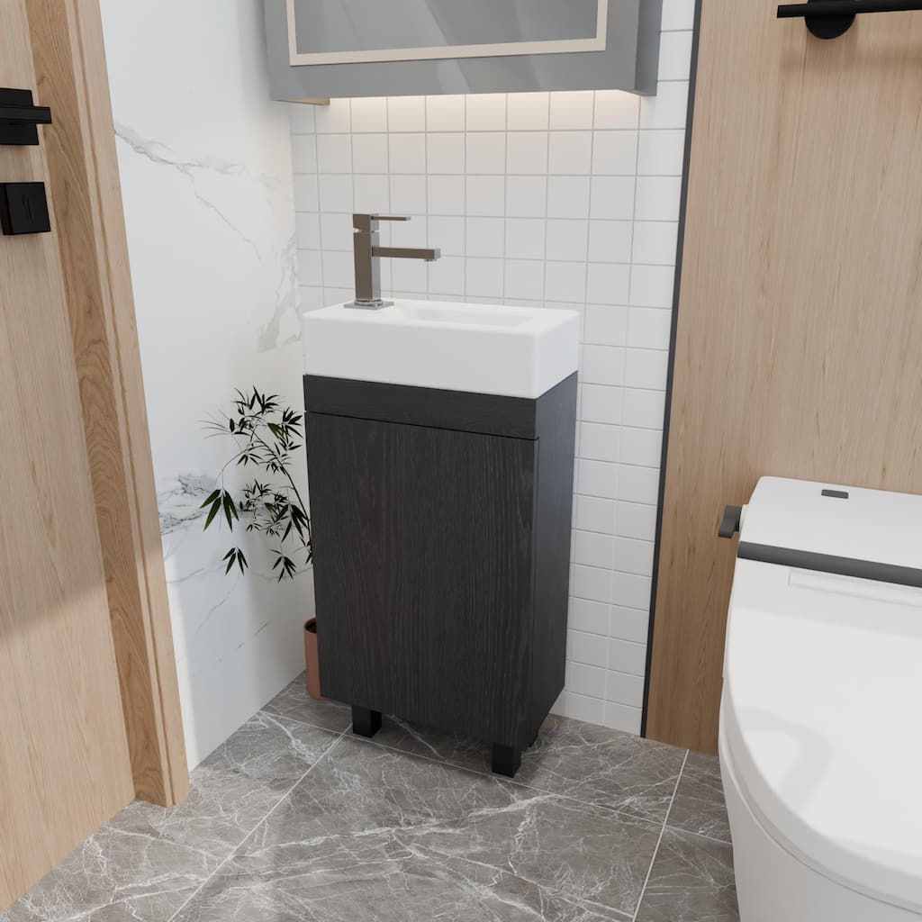 GDFStudio - Dominic 16-Inch Compact Freestanding Bathroom Vanity with Undermount Ceramic Sink and Smart Storage Cabinet