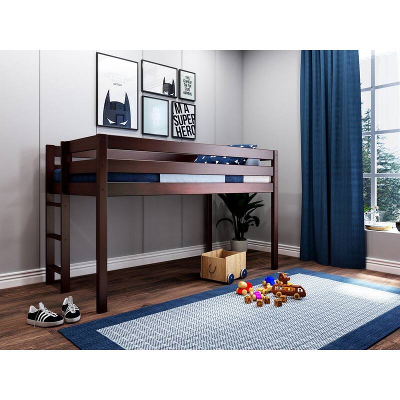 JACKPOT Contemporary Low Loft Twin Bed with End Ladder