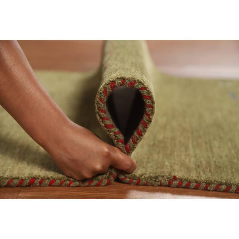 Green Tribal Gabbeh Indian Rug Handmade Oriental Wool Carpet - 3'0" x 4'9"