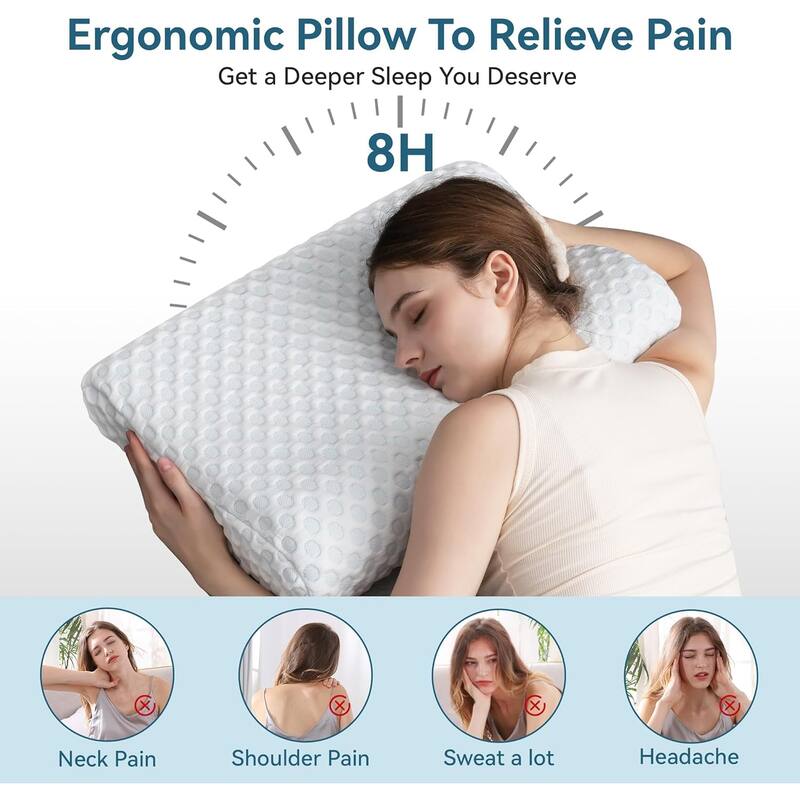 Memory Foam Bed Pillow Cervical Orthopedic Pillow - White