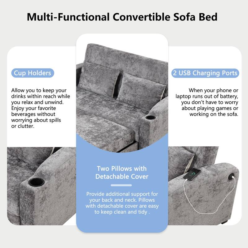 Versatile 3-in-1 Pull Out Sofa Bed with Adjustable Backrest, Loveseat Couch Bed Sofa Bed with Reclining Back
