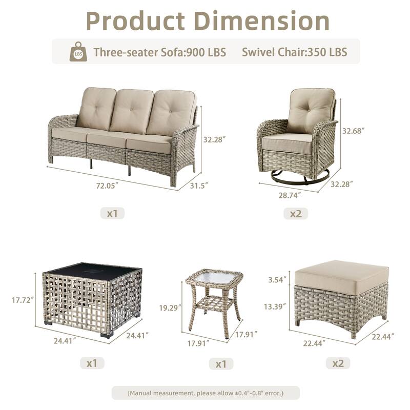 OVIOS 7-piece Patio Wicker Conversation Furniture Set