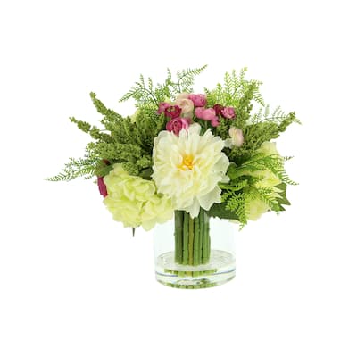 Peony and Ranunculus Floral Arrangement in a Glass Vase