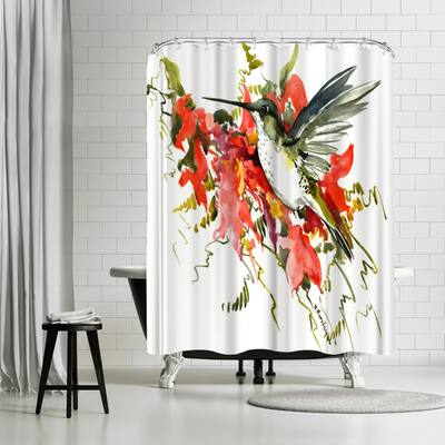 Americanflat 71" x 74" Shower Curtain, Hummingbird And Tropical Foliage by Suren Nersisyan
