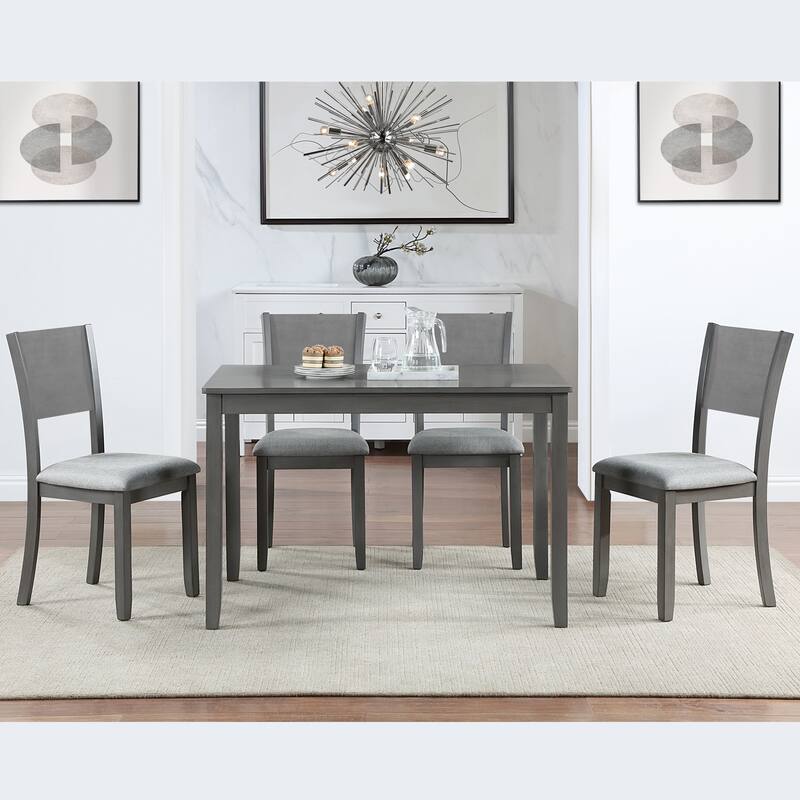 Modern 5 Piece Dining Table Chairs Wooden Rectangular Dining Table Casual Dining Table with 4 Dining Upholstered Chairs