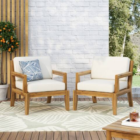 Rossville Outdoor Cushioned Acacia Club Chairs by Christopher Knight Home