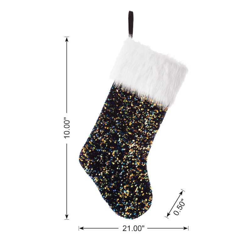 Glitzhome 21"L Red Sequin Christmas Stocking with Faux Fur Cuff