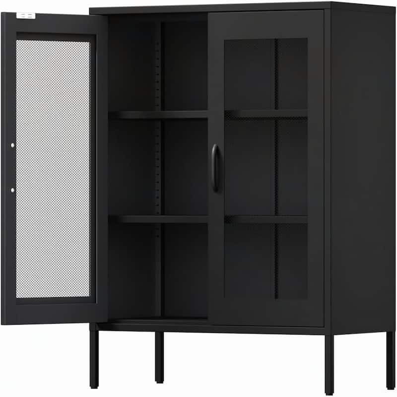 3-Tier Metal Storage Cabinet with Mesh Doors and Shelves
