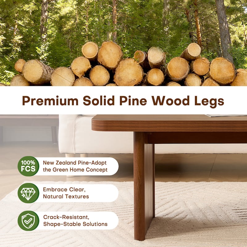 47-Inch Rectangular Center Coffee Table with Solid Pine Wood Legs - 47.24"L x 23.62"W x 17.13"H