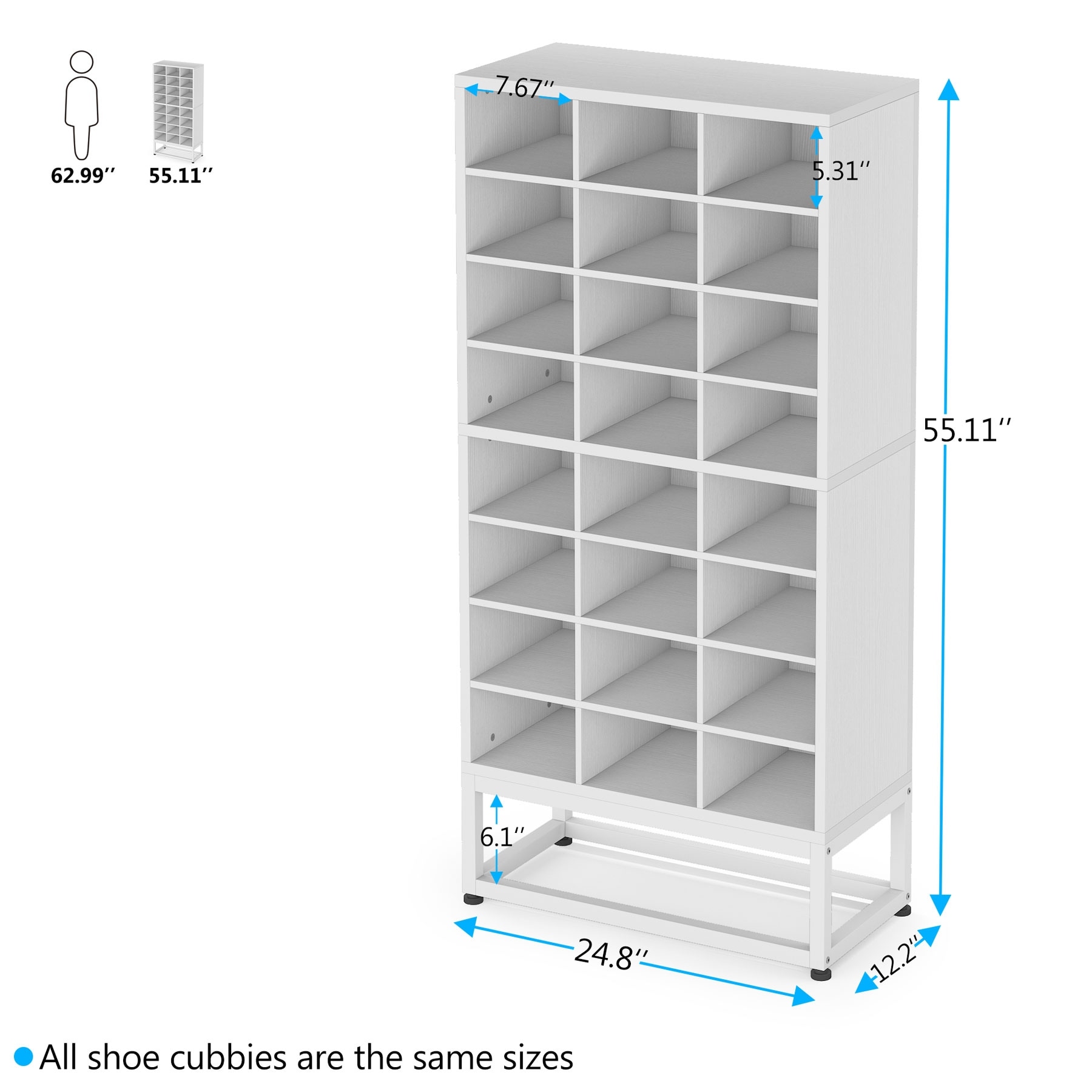 24 Pair Shoe Storage Cabinet Adjustable Shoe Rack Organizers 8 Tier White Cube Storage Bookcase