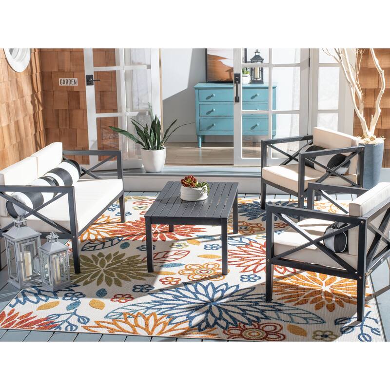 SAFAVIEH Outdoor Dafne 4-Piece Conversation Patio Set with Accent Pillow - 50W x 26D x 25H