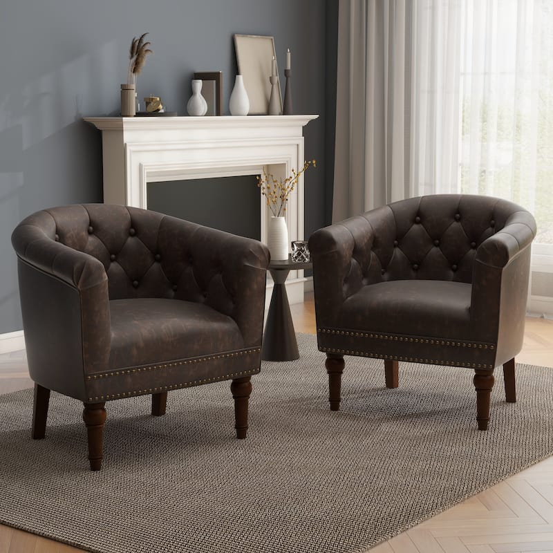 25 " Wide Tufted Accent Chair Armchair - CHOCOLATE - 2 SET