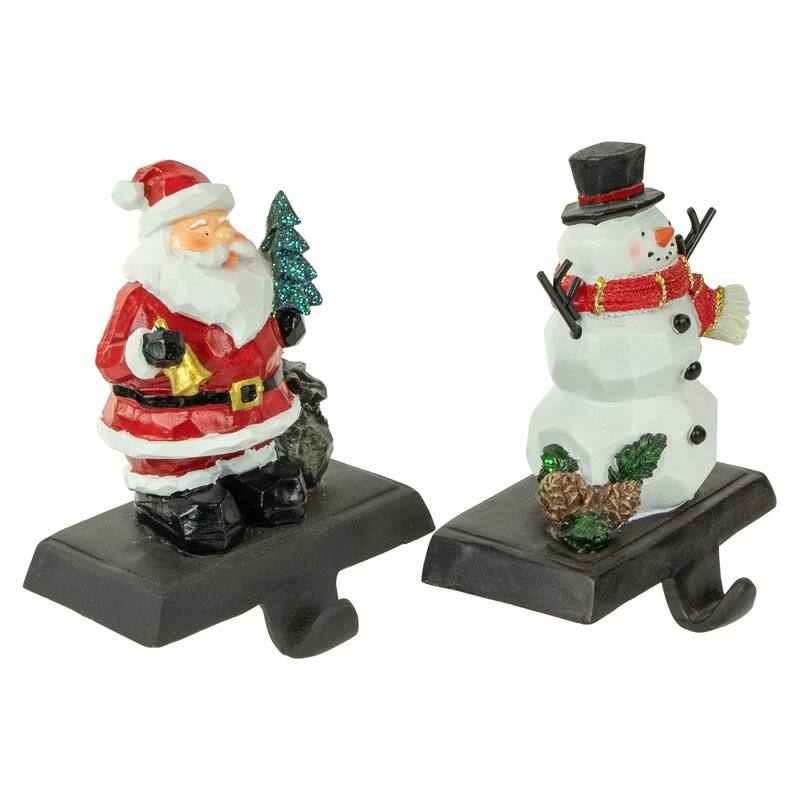 Santa and Snowman Christmas Stocking Holders - 5.5" - Set of 2