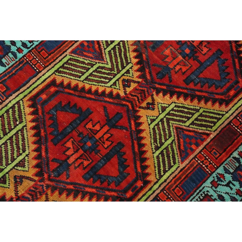 Hand Knotted Oriental 100% Wool Carpet Traditional Geometric Red Ardebil Runner Rug - 10' 8'' X 2' 10''