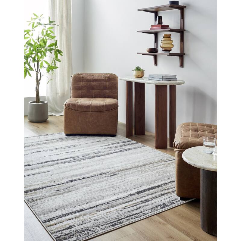 Livabliss Mood Transitional Striped Abstract Area Rug - Charcoal/Multicolor - 7' 10" x 10'