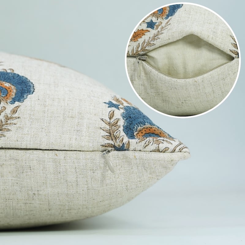 Fabdivine Soft Pillow Cover Shape Floral Block Print for Hotel Couch Spring Guest Room Blue Farmhouse, Mohini