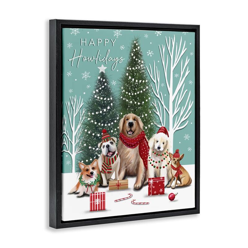 Stupell Festive Winter Dogs Scene Framed Floater Canvas Wall Art Design By Elizabeth Tyndall
