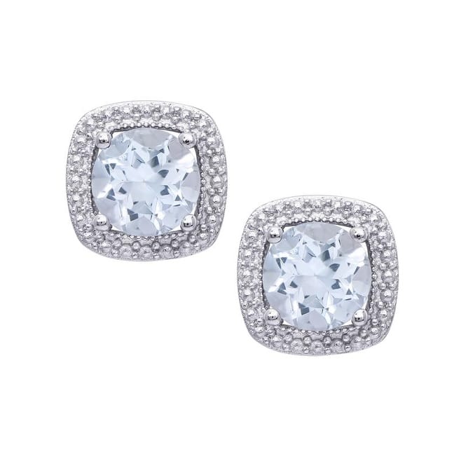 Victoria Townsend .925 Sterling Silver Aqua Topaz Cushion Stud Earrings