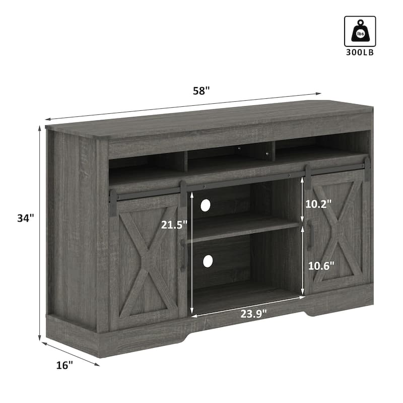 Farmhouse TV Stand for 65 inch TV with Sliding Barn Doors