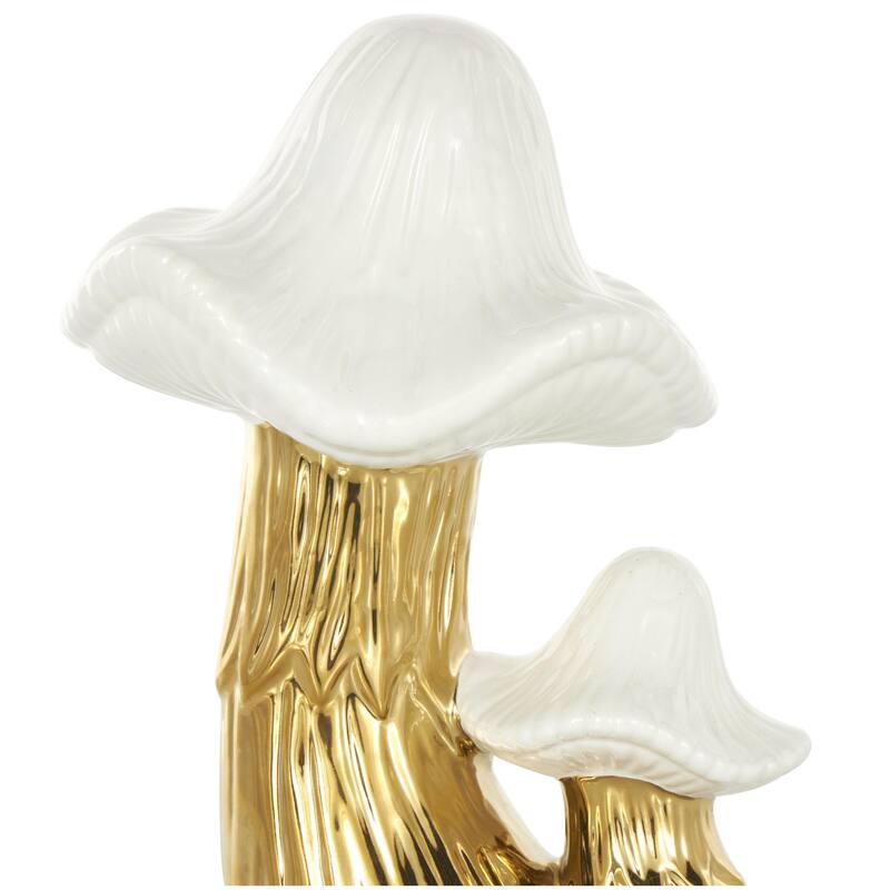 Ceramic Mushroom Decorative Sculpture with White Tops and Textured Grooves - Gold or Silver - Roche River Decor