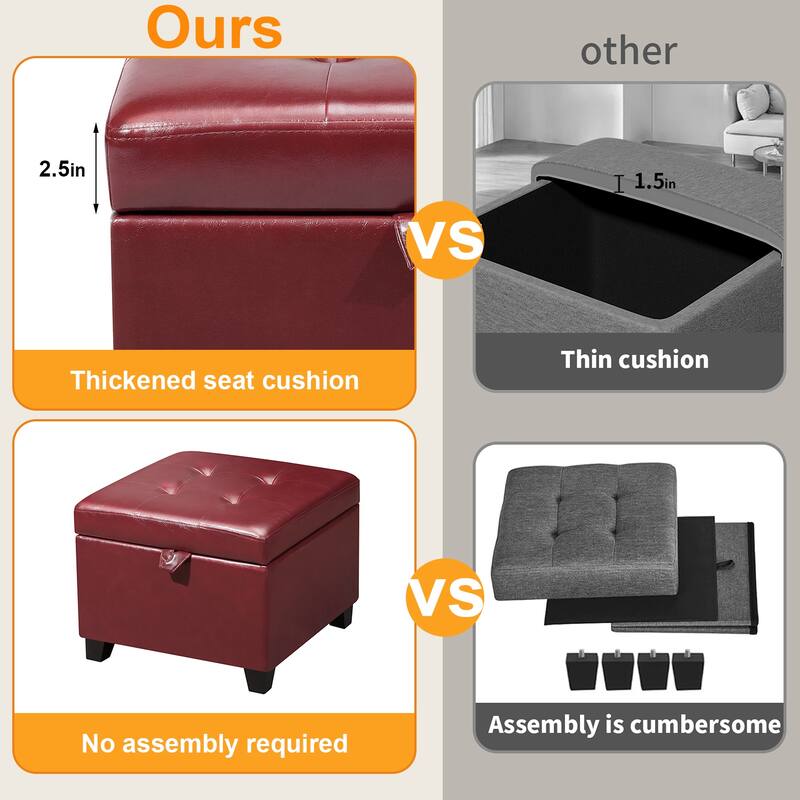 Adeco Faux Leather Tufted Flip Top Storage Ottoman