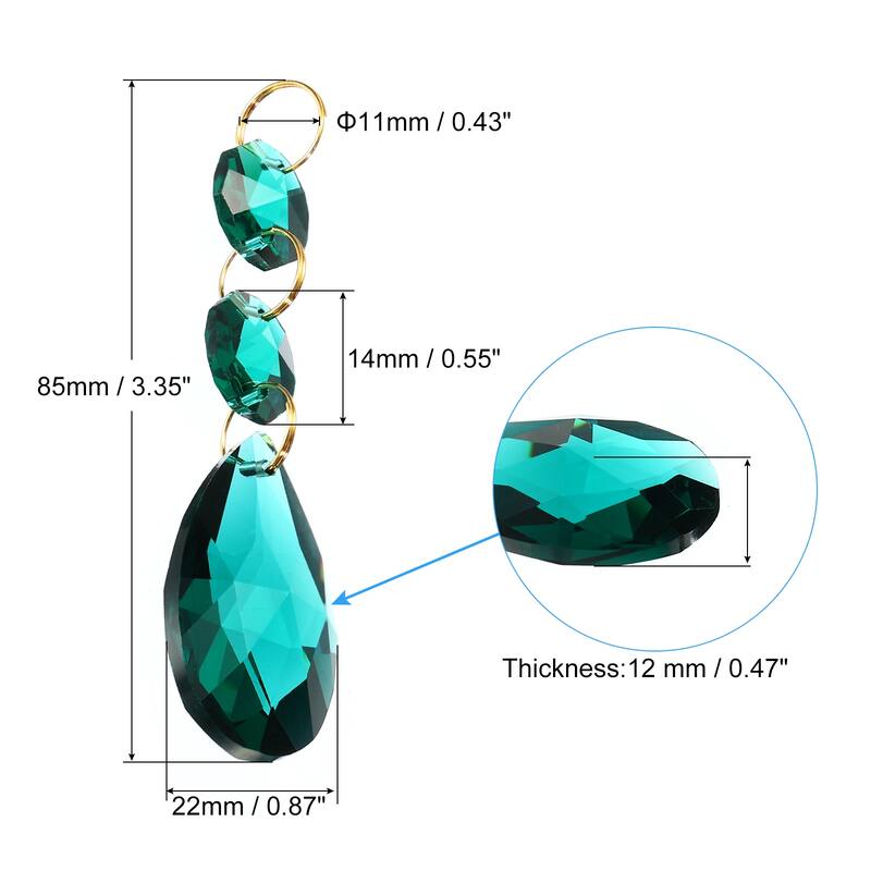 5Pcs 38mm Clear Crystal Teardrop w 14mm Octagonal Bead for Chandeliers - Dark Green