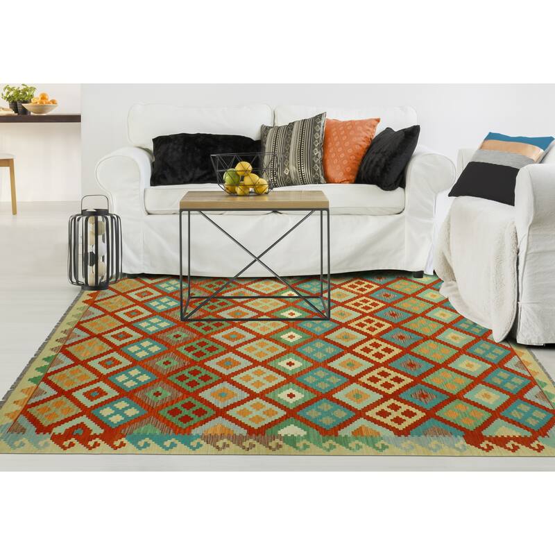 Sangat Flatweave Morris Red/Beige Rug - 6'9" x 9'9"