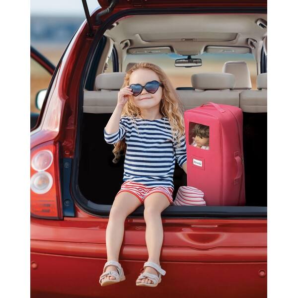 slide 2 of 11, Badger Basket Doll Travel Case with Bed and Bedding - Pink