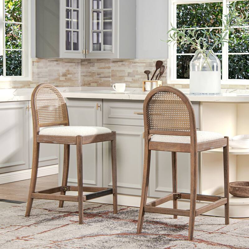 Curved Back Cane Rattan Counter Stool Set