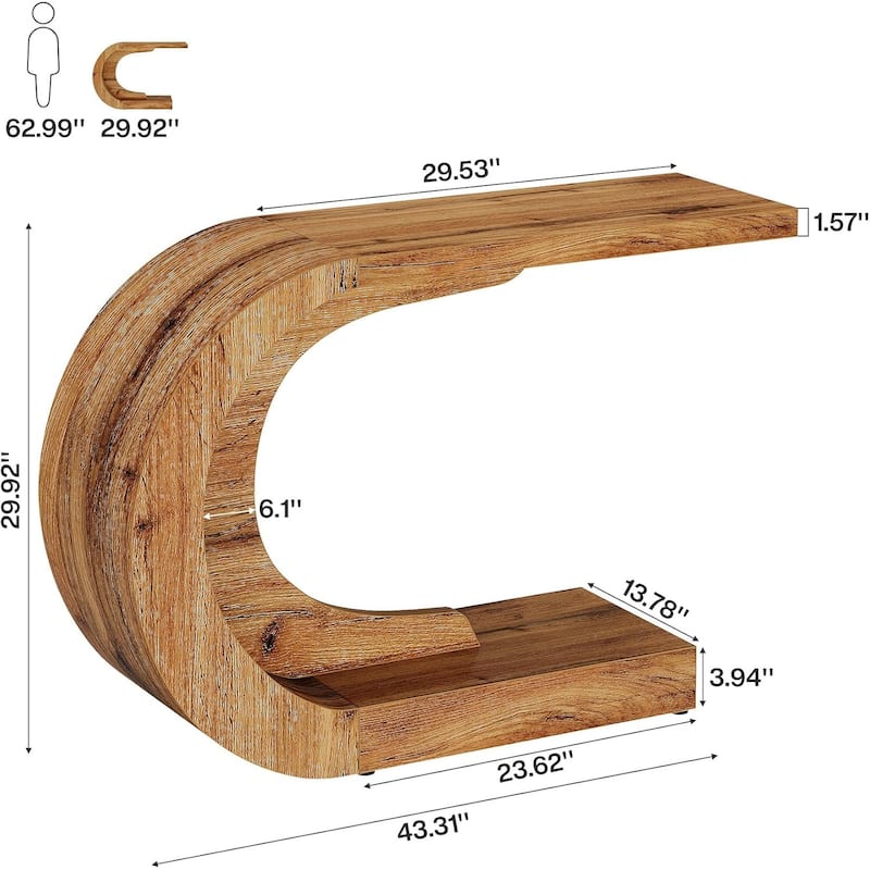 43.3" C-Shaped Console Table, Mid-Century Modern Wood Entryway Hallway Table