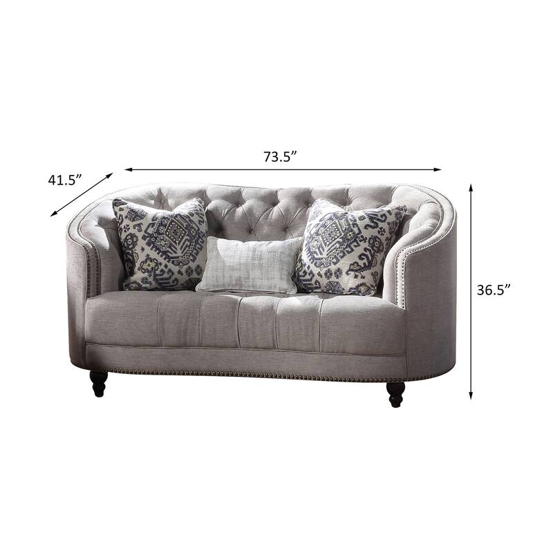 Charita Light Grey Button-Tufted Loveseat