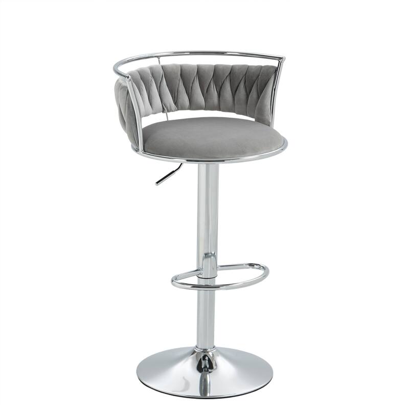 2 Set Velvet Swivel Adjustable Bar Stools with Footrest