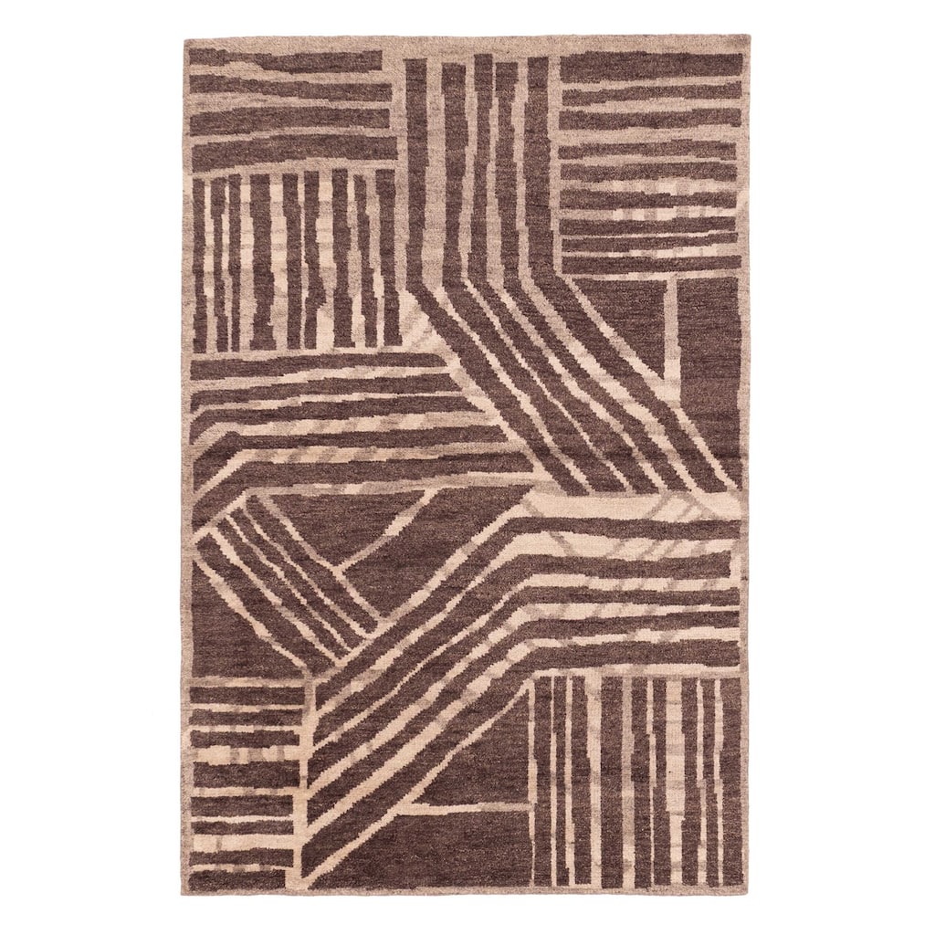 ECARPETGALLERY Hand-knotted Tangier Dark Brown Wool Rug - 5'0 x 7'10
