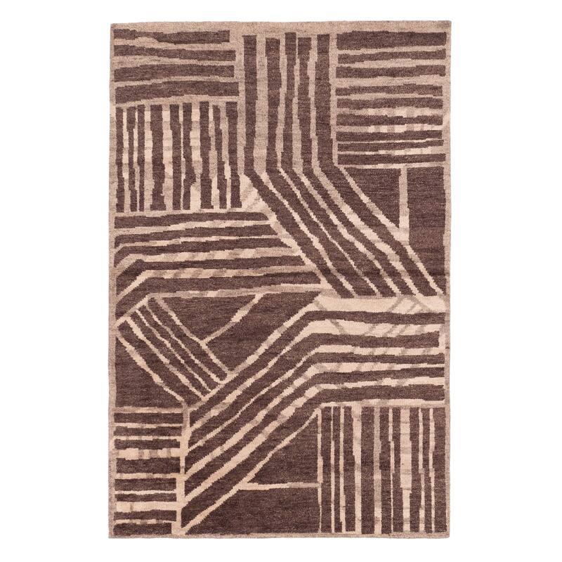 ECARPETGALLERY Hand-knotted Tangier Dark Brown Wool Rug - 5'0 x 7'10