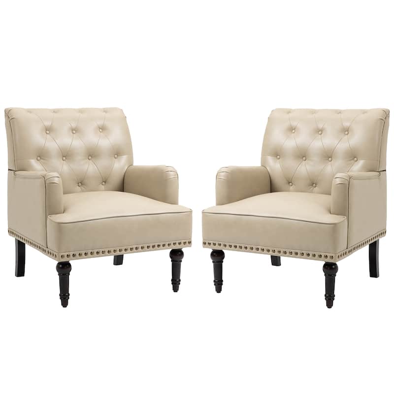 Tufted Vegan Leather Accent Chairs Armchairs with Nailhead Trim
