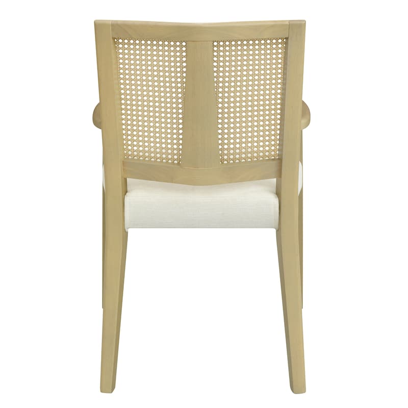 2-Piece Mid-Century Dining Chair Set, Rattan Backrest Accent Chairs Modern Upholstered Armchairs with Wooden Frame
