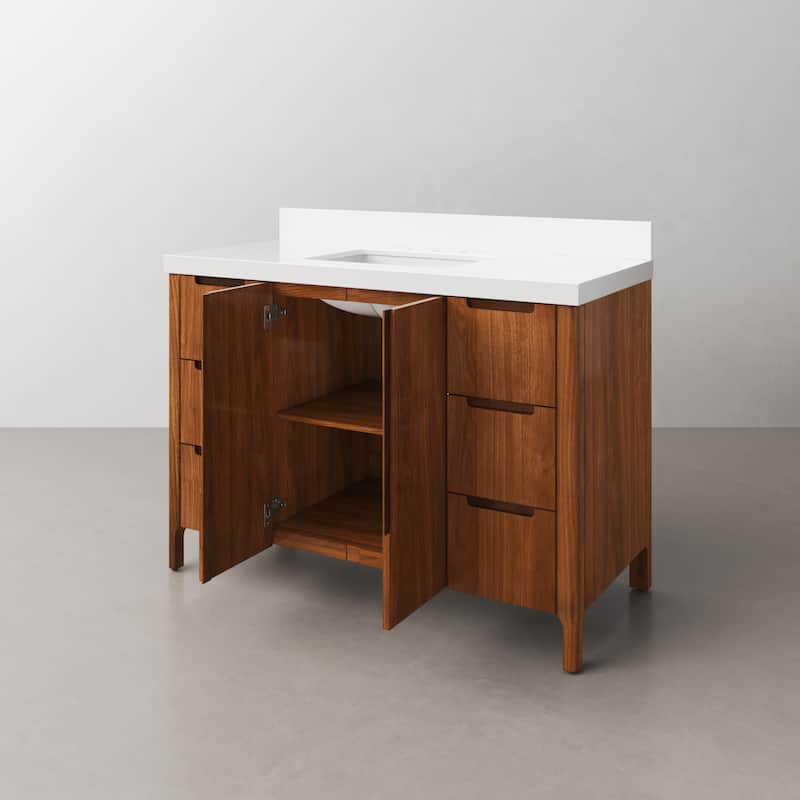 Sequoia 48 In. Single Sink Whitebrook Quartz Countertop Bath Vanity in Noir Juglans