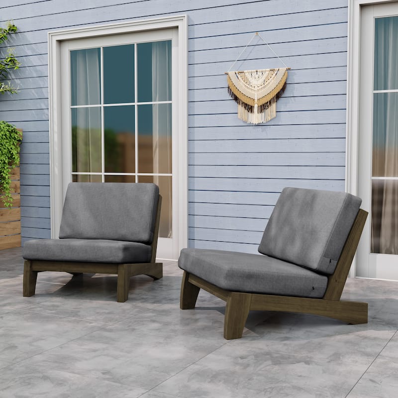 Teak Outdoor Armless Lounge Chair Set Loveseat with Cushions - 2 chairs - Gray