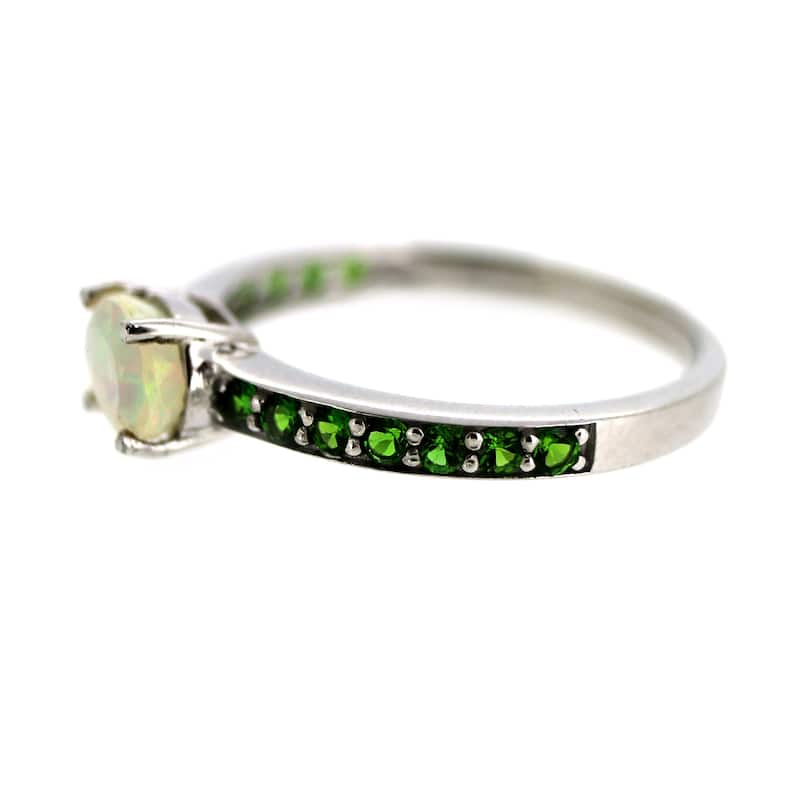 925 Sterling Silver Ethiopian Opal and Chrome Diopside Ring