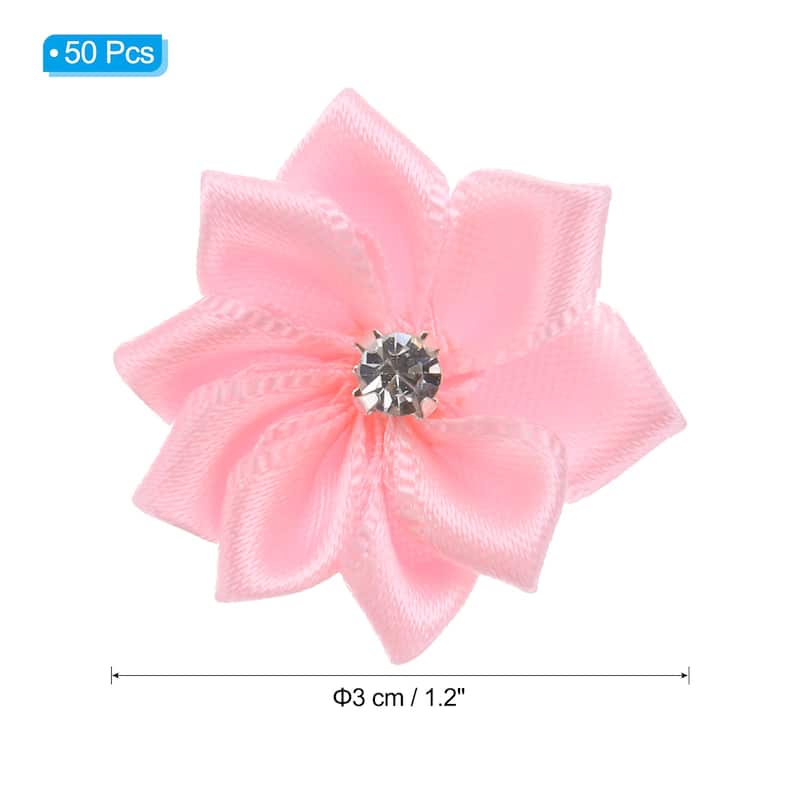 50Pcs Small Ribbon Flowers Satin Ribbon Flowers Mini Fabric Flower - 3cm - Pink