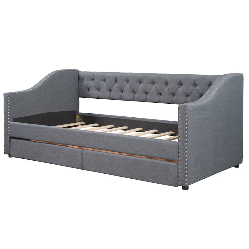 Gray Twin Size Daybed with Drawers and Slat Support