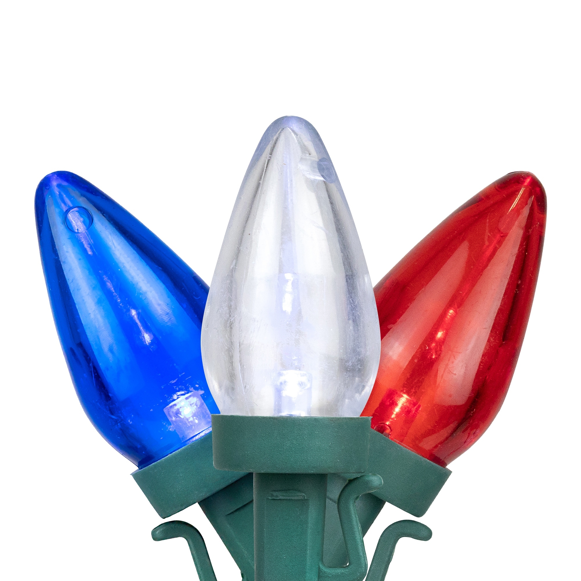 Patriotic Led C7 Christmas Lights Red, White Blue 16' Green Wire 25Ct