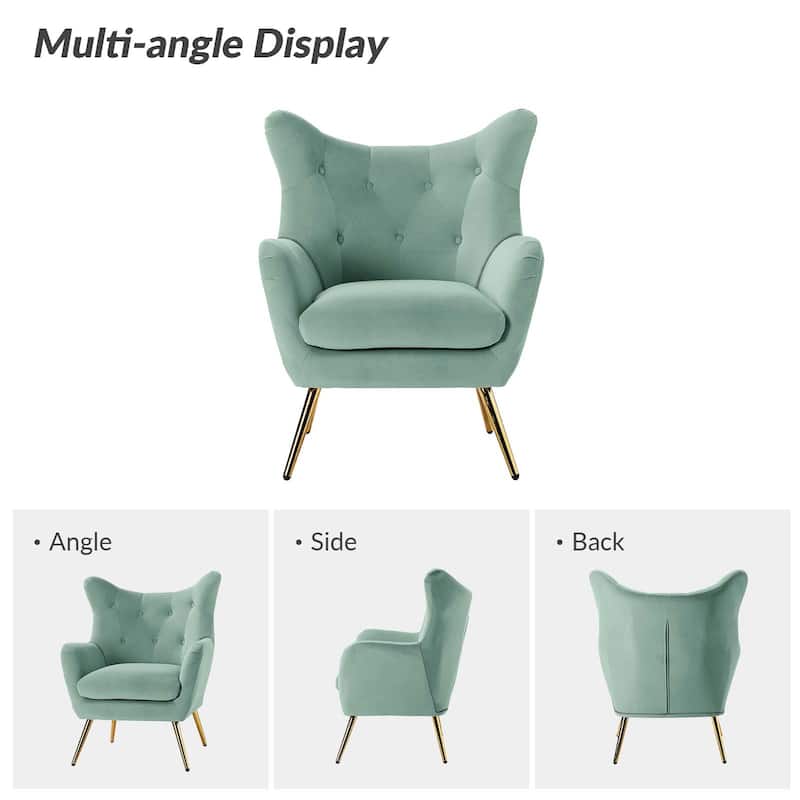 Eusebio Tufted Velvet Accent Chair with Wingback, Arms, and Metal Gold Legs for Living Room or Bedroom by HULALA HOME