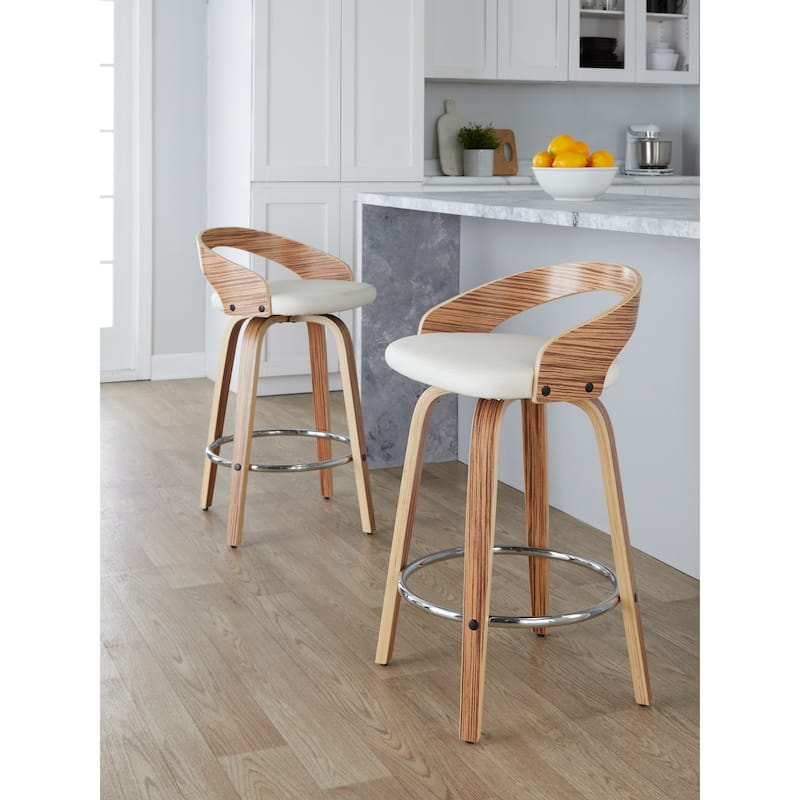 Carson Carrington Stavanger 26" Fixed-Height Counter Stool with Bent Wood Legs & Round Footrest (Set of 2)