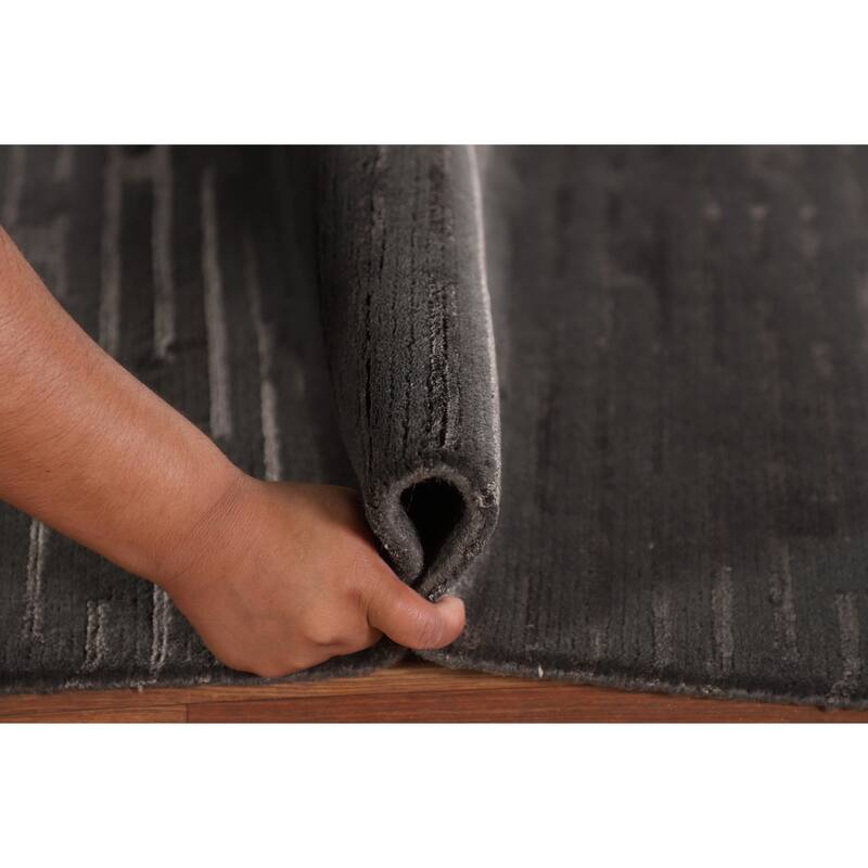 Striped Nepalese Living Room Area Rug Hand-Knotted Wool Carpet - 6'1" x 8'11"