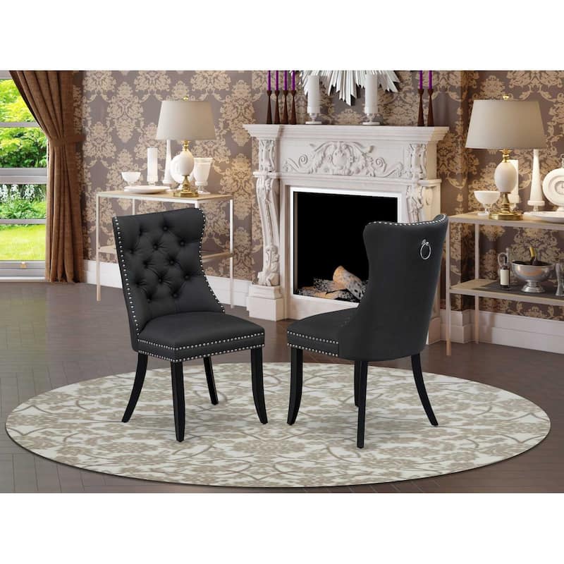 Parsons Dining Chairs Set of 2 - Dark Gray Faux Leather Upholstered Chairs with Nailhead Trim