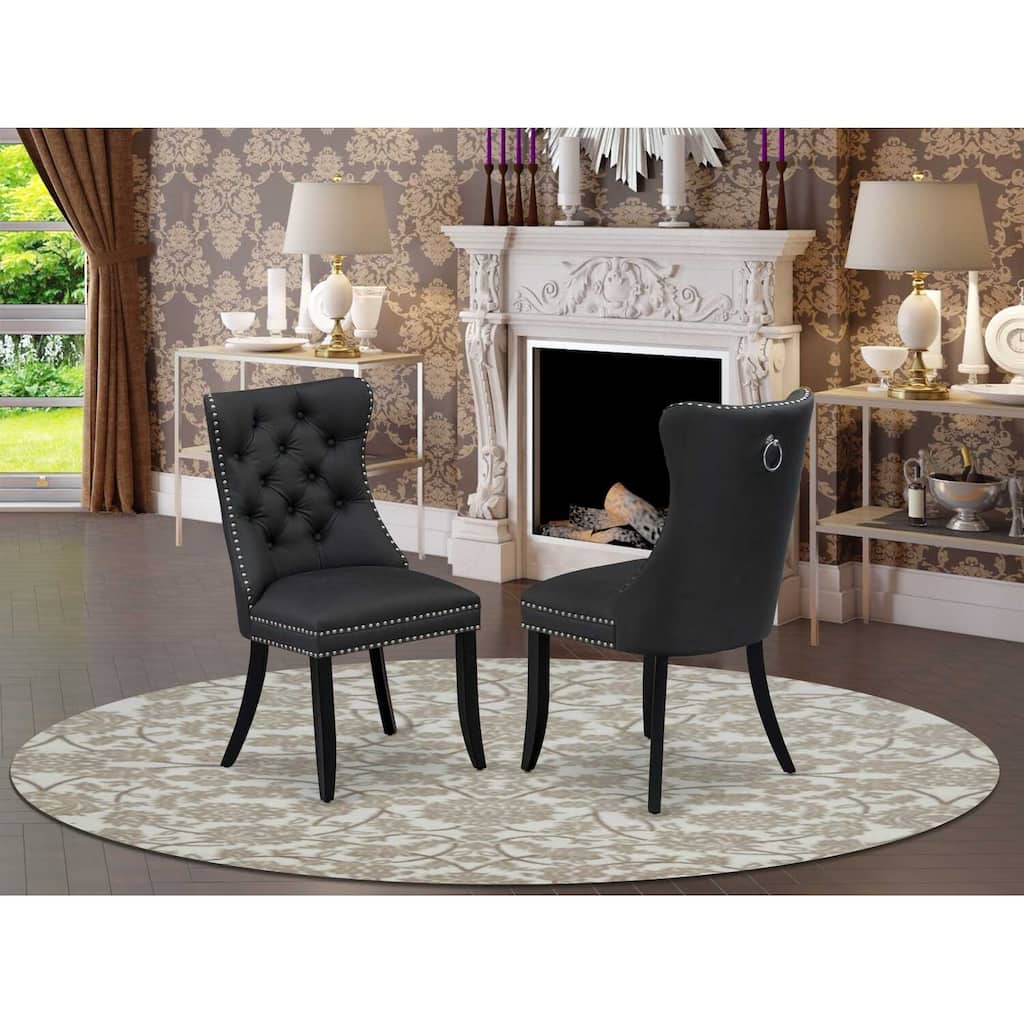 Parsons Dining Chairs Set of 2 - Dark Gray Faux Leather Upholstered Chairs with Nailhead Trim