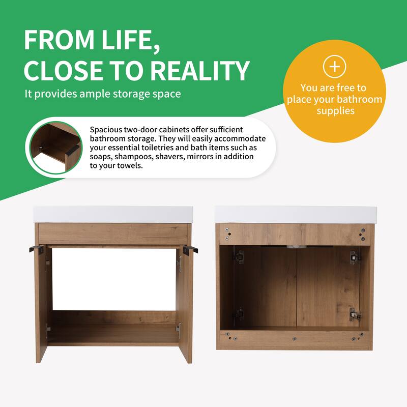 BNK 24"/30"/36" Single Sink Bathroom Vanity with Soft Close Door, Modern Floating Vanity