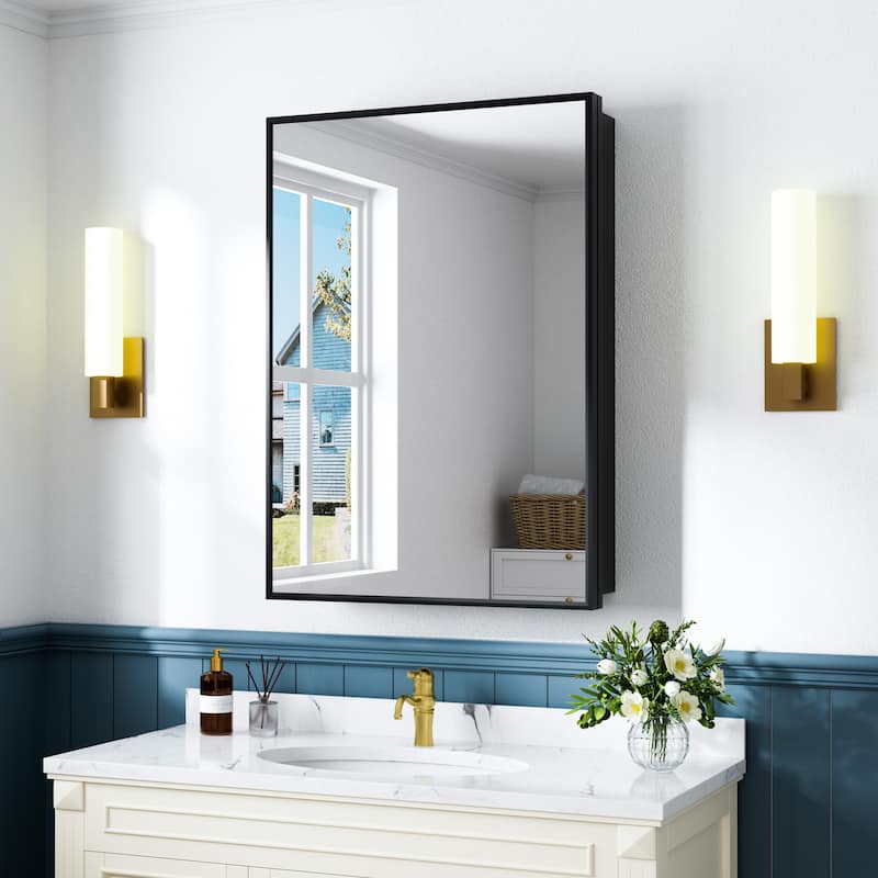 Elise Iron Medicine Cabinet with Mirror, Adjustable Shelves, Recessed or Wall Mount - 24 in. W x 30 in. H
